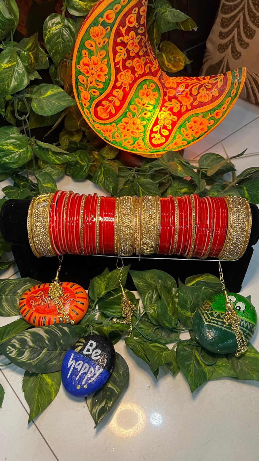 Punjabi Bridal Chura Set – Full Kundan with Hanging Charms