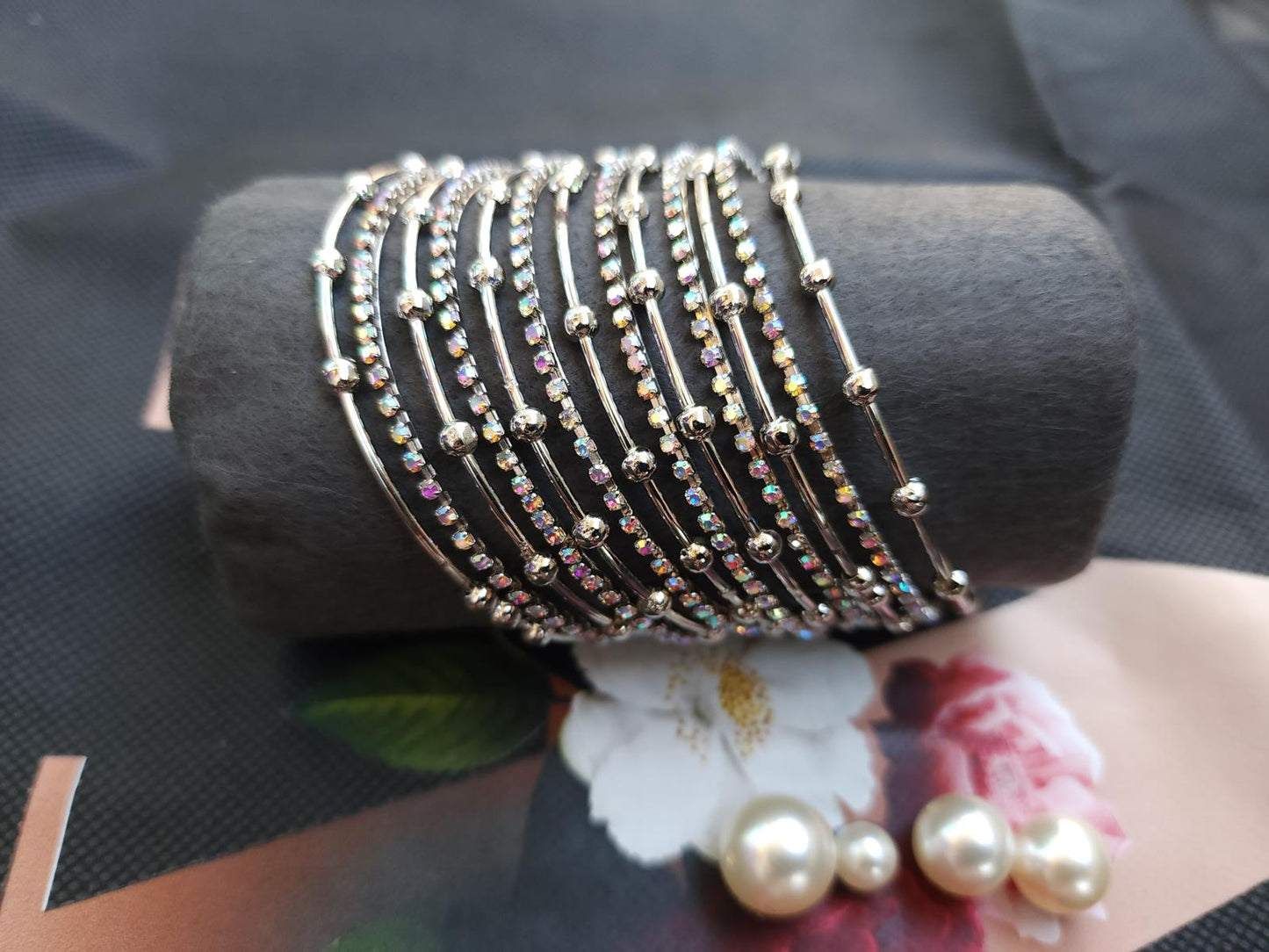 Buy Silver Multi Stone Adjustable Bangles Set Online in Pakistan