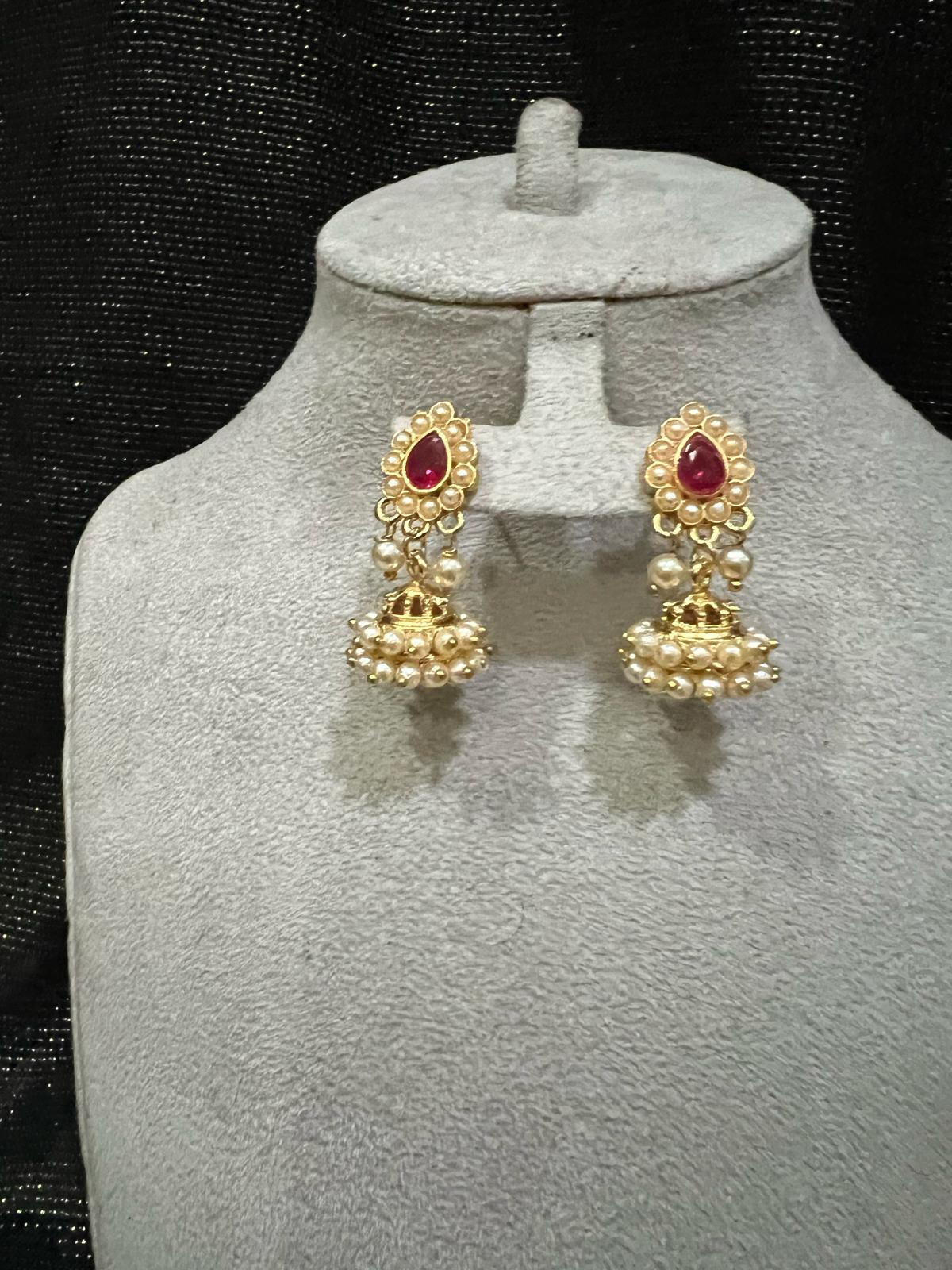 Buy Red Stone Pearl Jhumka Earrings for Women Pakistan