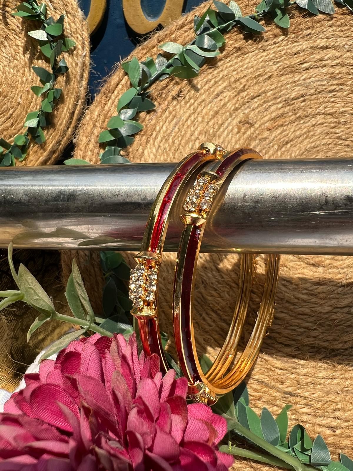 Buy Red Crystal Gold Bangles Set Online Pakistan