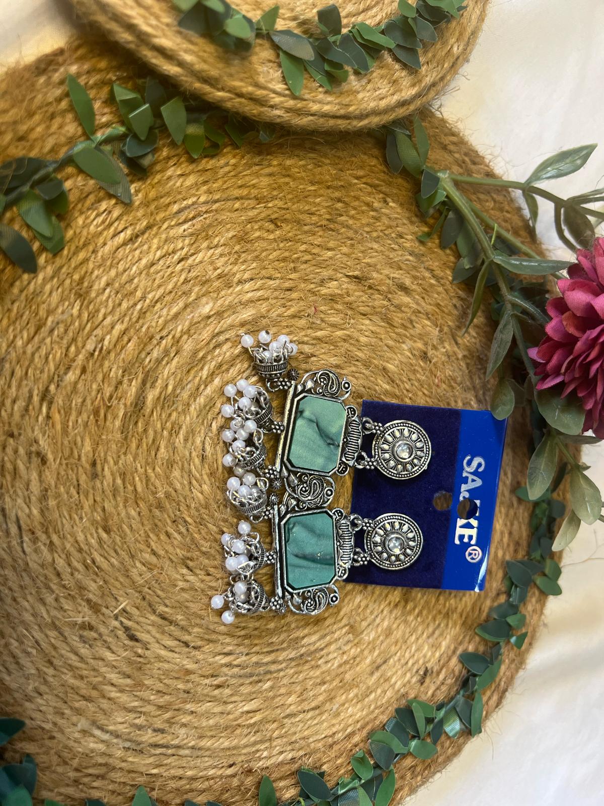 Buy Green Stone Oxidized Jhumka Earrings for Women Pakistan