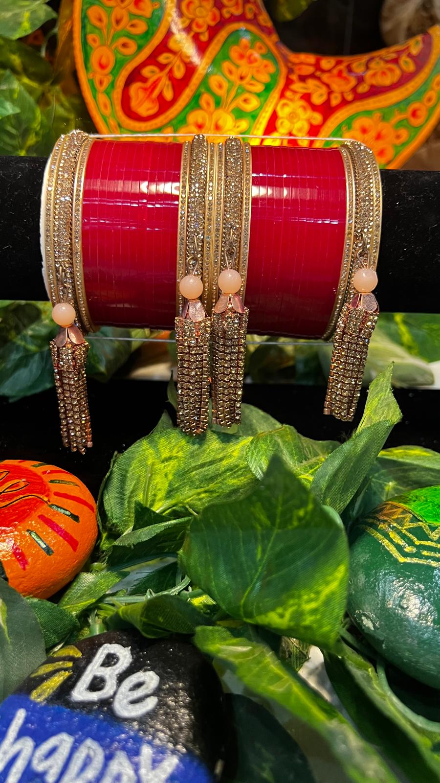 Punjabi Bridal Chura Set – Tassel Hanging Wedding Bangles