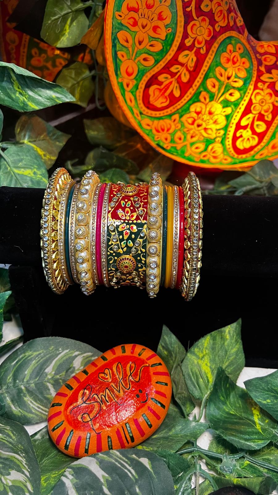 Rajwadi Designer Bridal Churah Set – Multicolor Kundan Wedding Chura