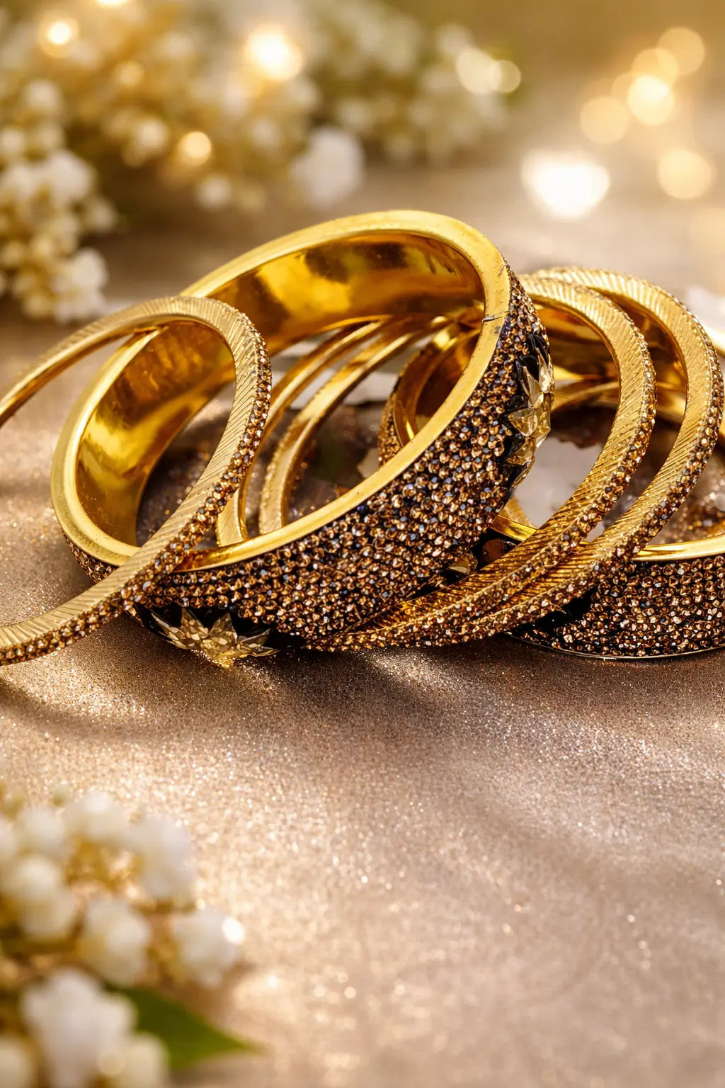 Brown crystal Kundan kara set for women with gold-tone finish and detailed stone embellishments