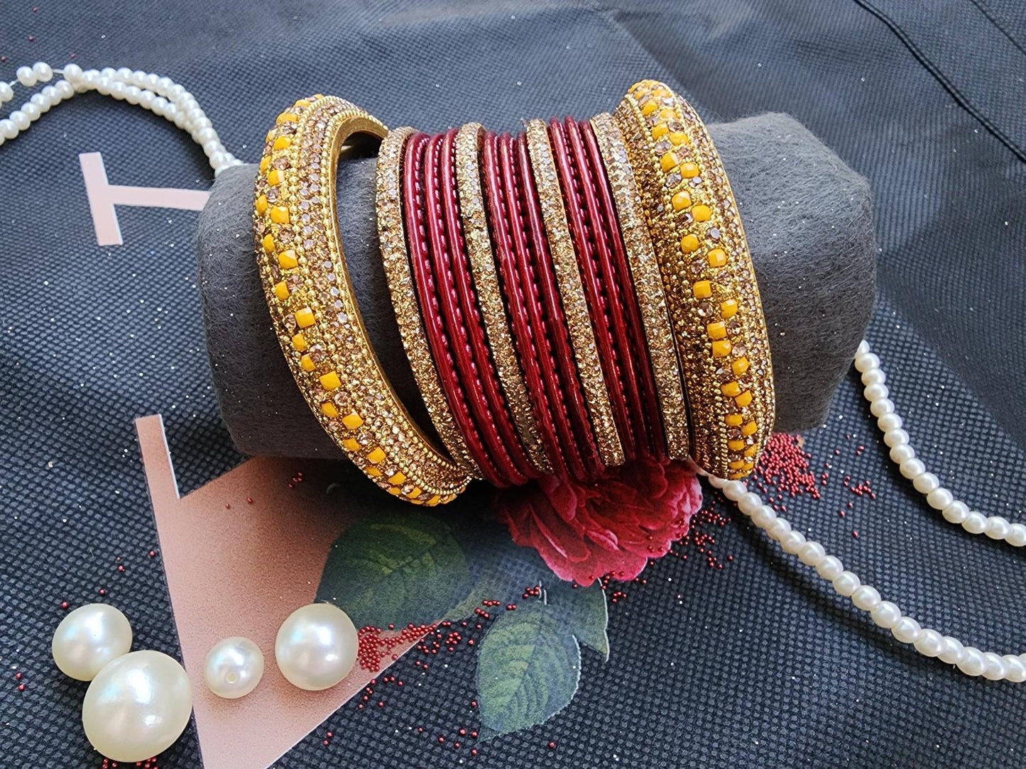 Maroon Gold Bridal Bangles Set
