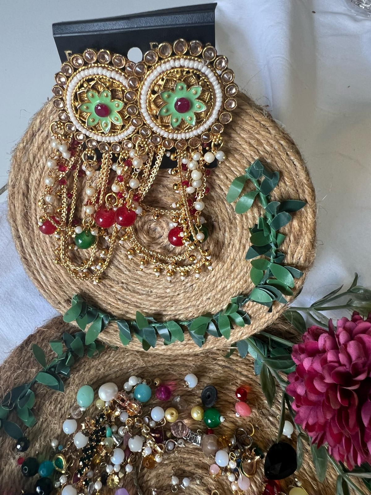 Buy Multicolor Kundan Floral Chandbali Earrings for Women Pakistan