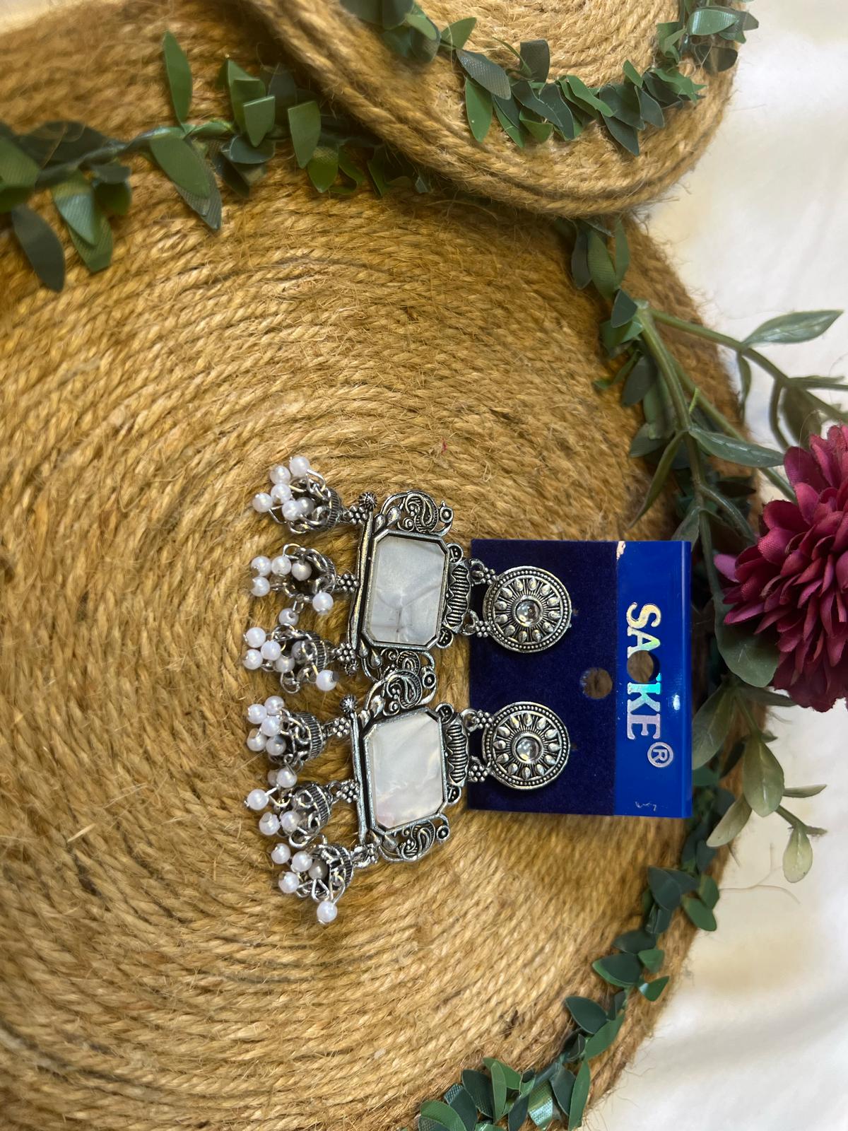Buy Oxidized Mirror Jhumka Earrings for Women Pakistan