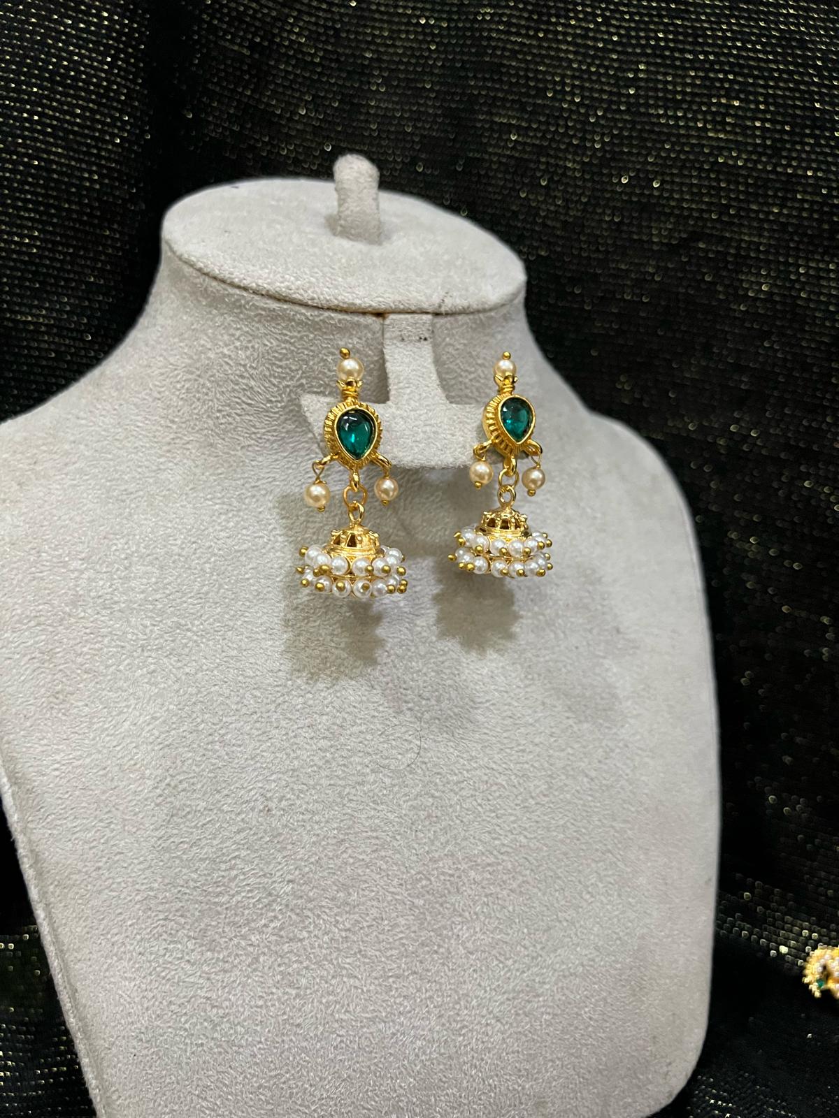 Buy Green Stone Gold Jhumka Earrings for Women Pakistan