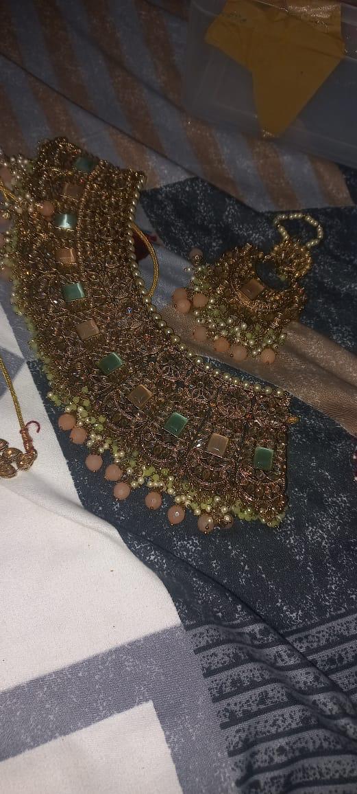 Buy Heavy Bridal Choker Necklace Green Stone Wedding Jewellery Pakistan