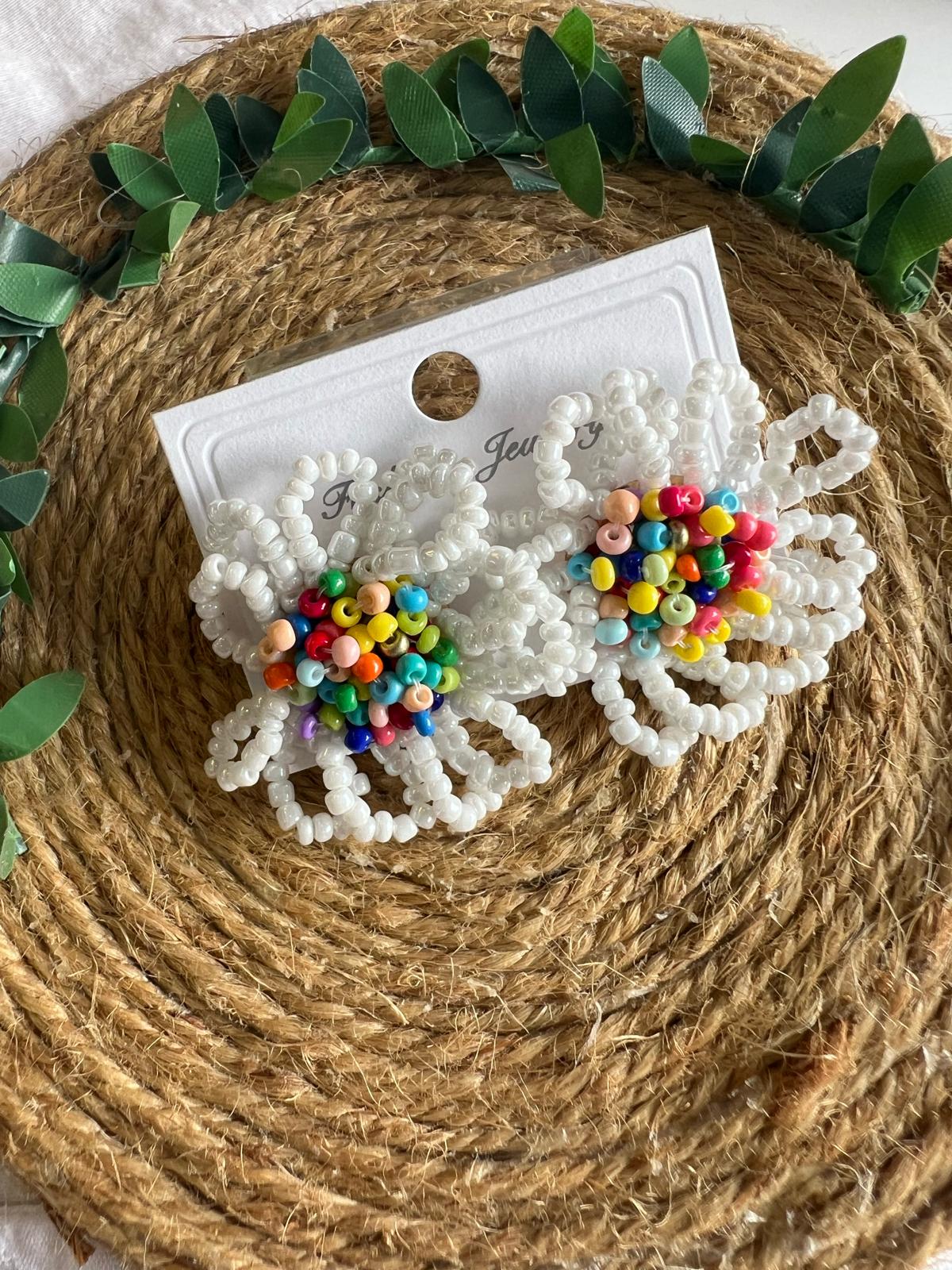 Buy White Multicolor Beaded Flower Statement Earrings Online Pakistan