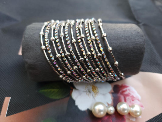Buy Silver Multi Stone Adjustable Bangles Set Online in Pakistan