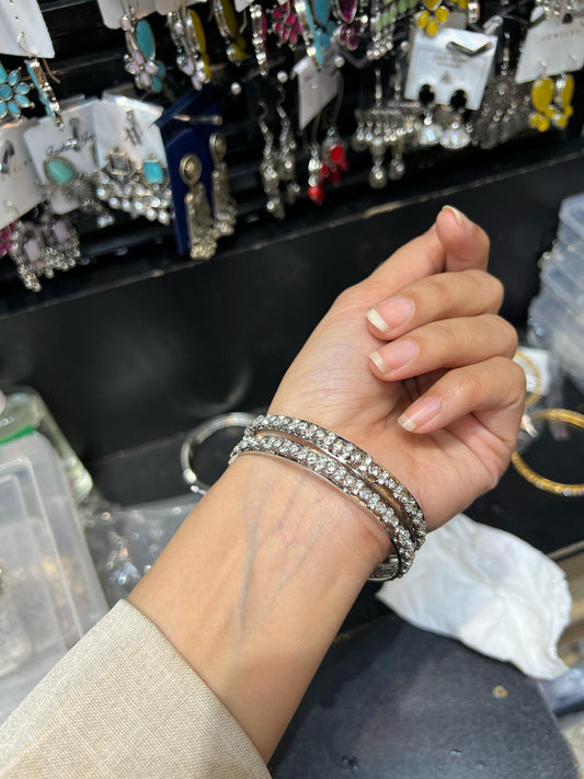 Buy Silver Crystal Stone Bangles Set Online in Pakistan