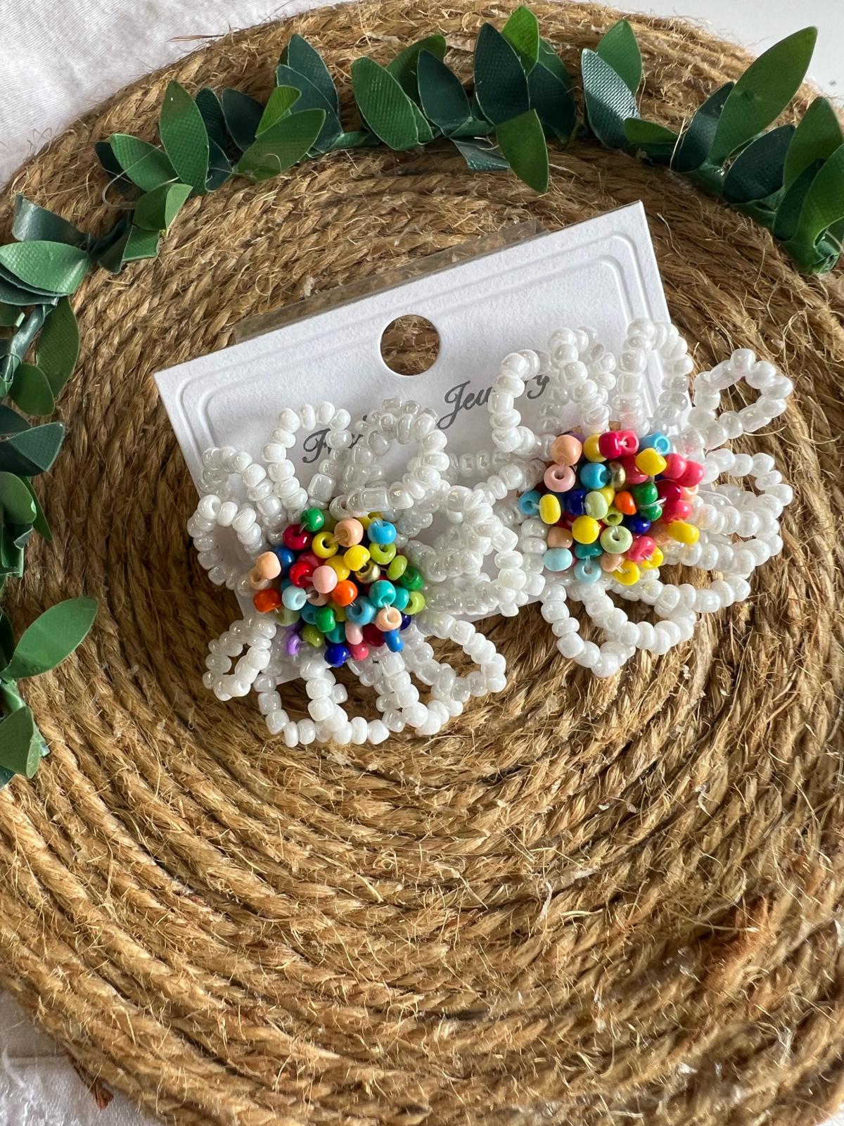 Buy White Multicolor Beaded Flower Statement Earrings Online Pakistan