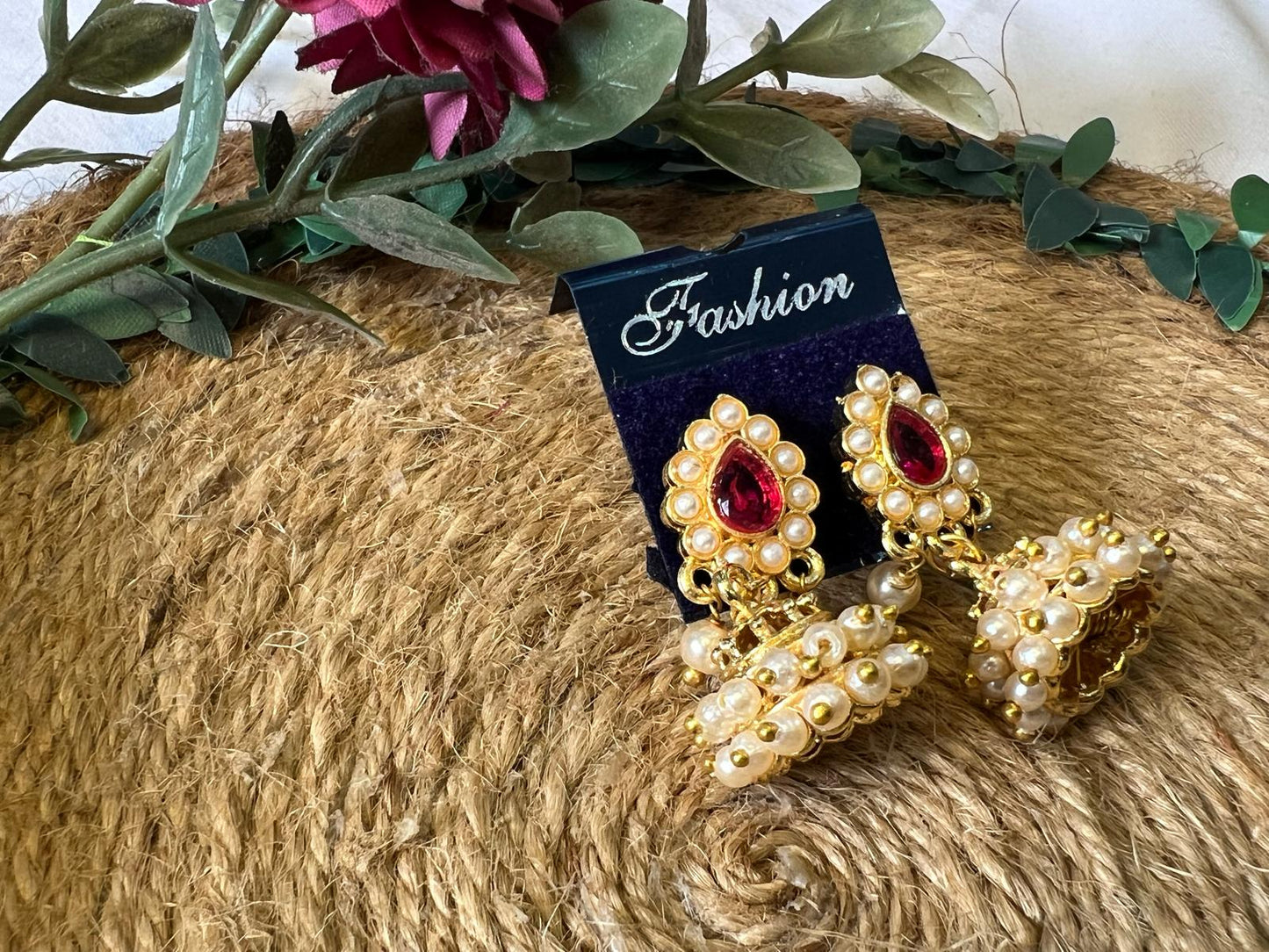 Buy Pearl Ruby Bridal Jhumka Earrings Online Pakistan