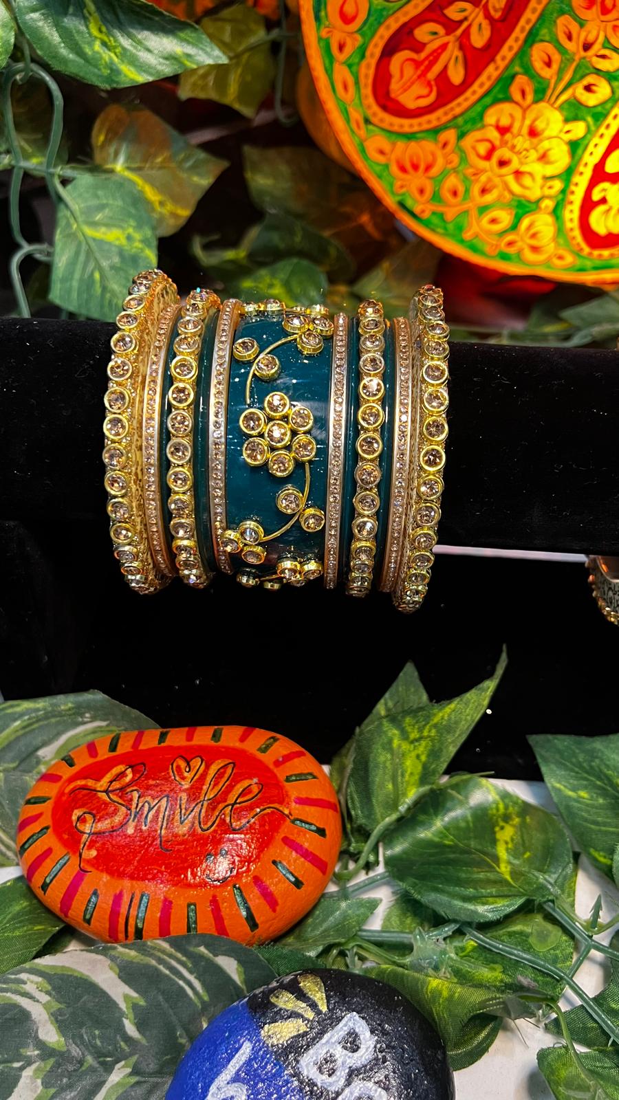 Rajwadi Kundan Kangan Set – Green Stone Royal Wedding Bangles