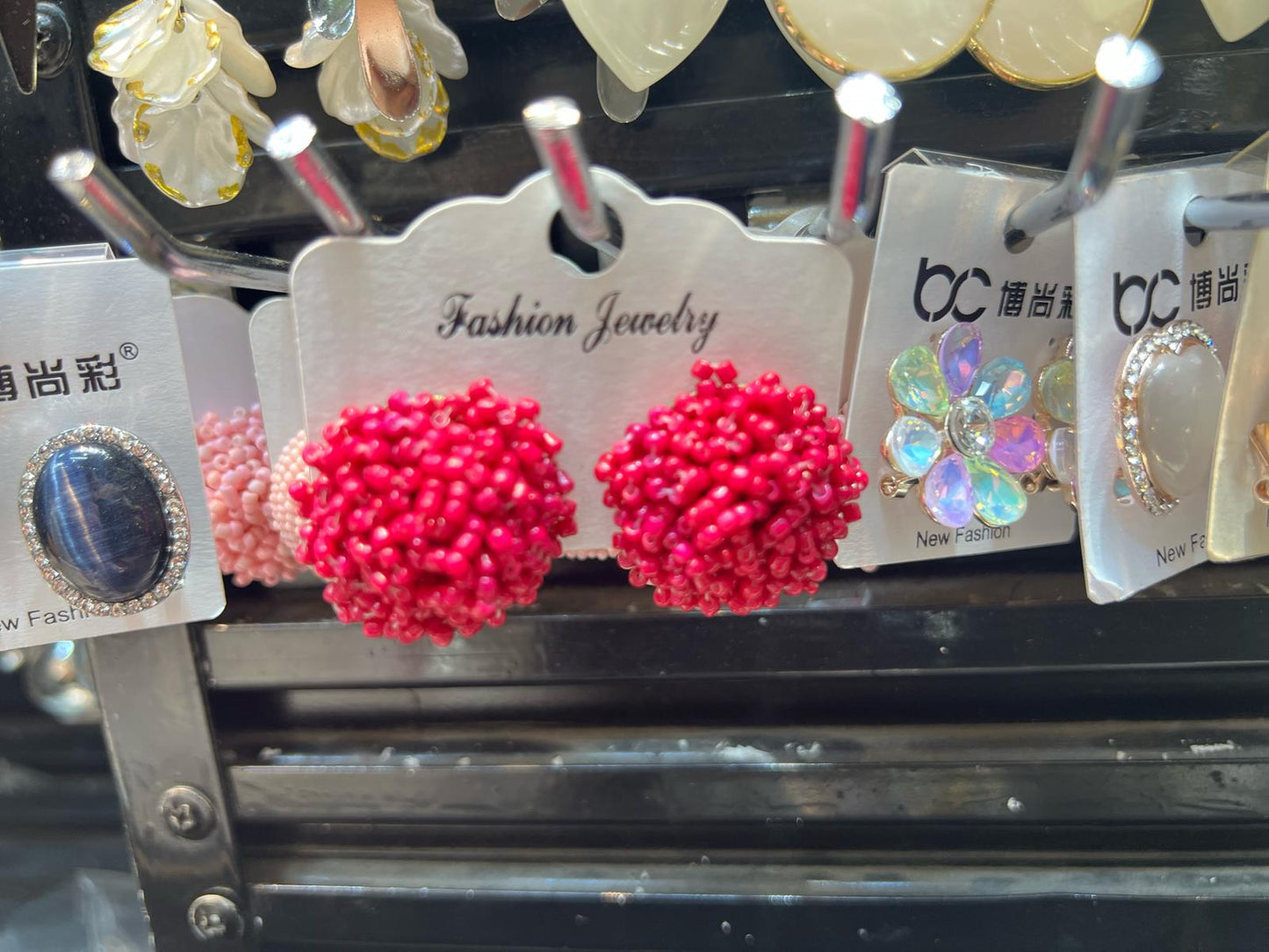 Handmade Red Beaded Ball Stud Earrings for Women