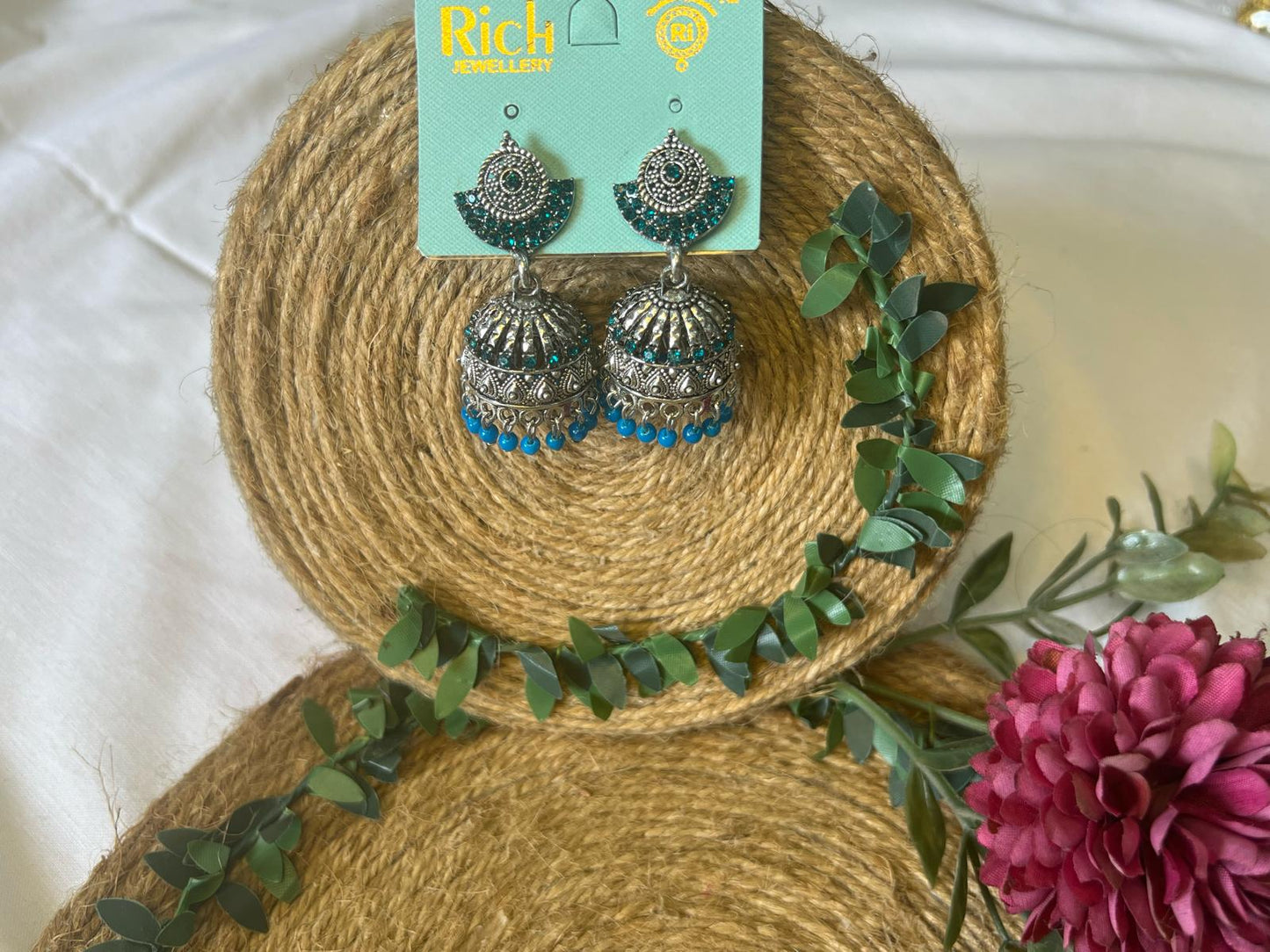 Buy Blue Beads Oxidized Jhumka Earrings for Women Pakistan