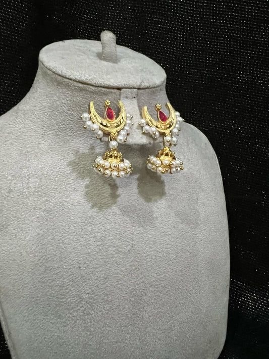 Buy Ruby Crescent Gold Jhumka Earrings for Women Pakistan