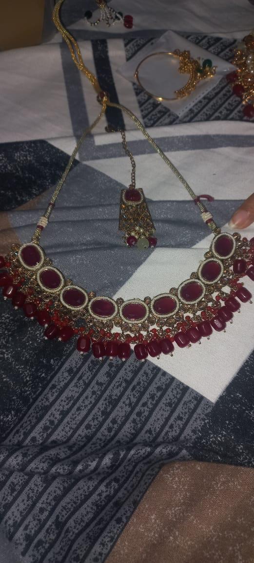 Buy Maroon Kundan Pendant Necklace for Women Pakistan