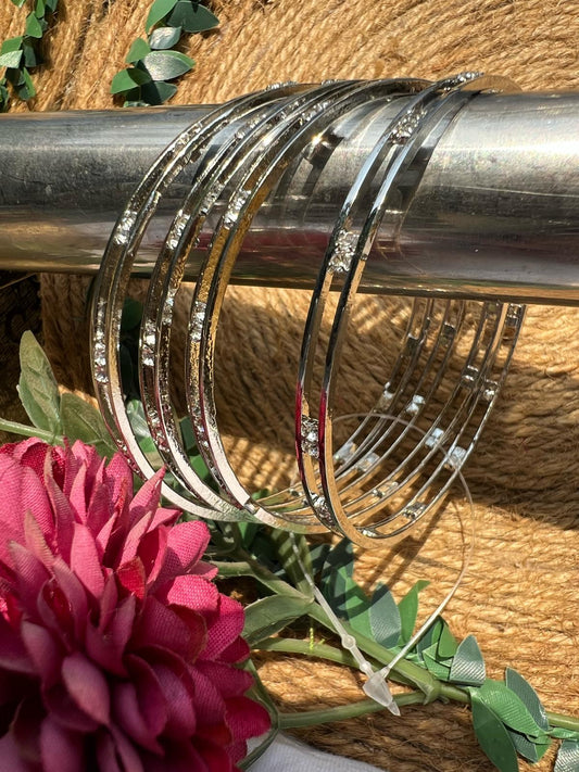 Buy Silver Crystal Thin Bangles Set for Women Online Pakistan