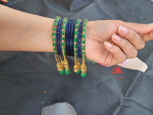 Buy Green Blue Bridal Bangles Set with Latkan Online Pakistan
