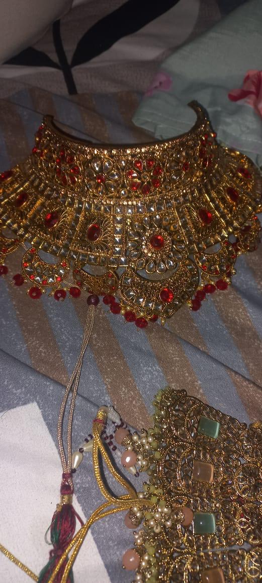 Buy Heavy Bridal Choker Necklace Red Stone Gold Plated Wedding Jewellery Pakistan