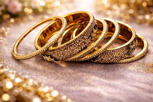 Brown crystal Kundan kara set for women with gold-tone finish and detailed stone embellishments