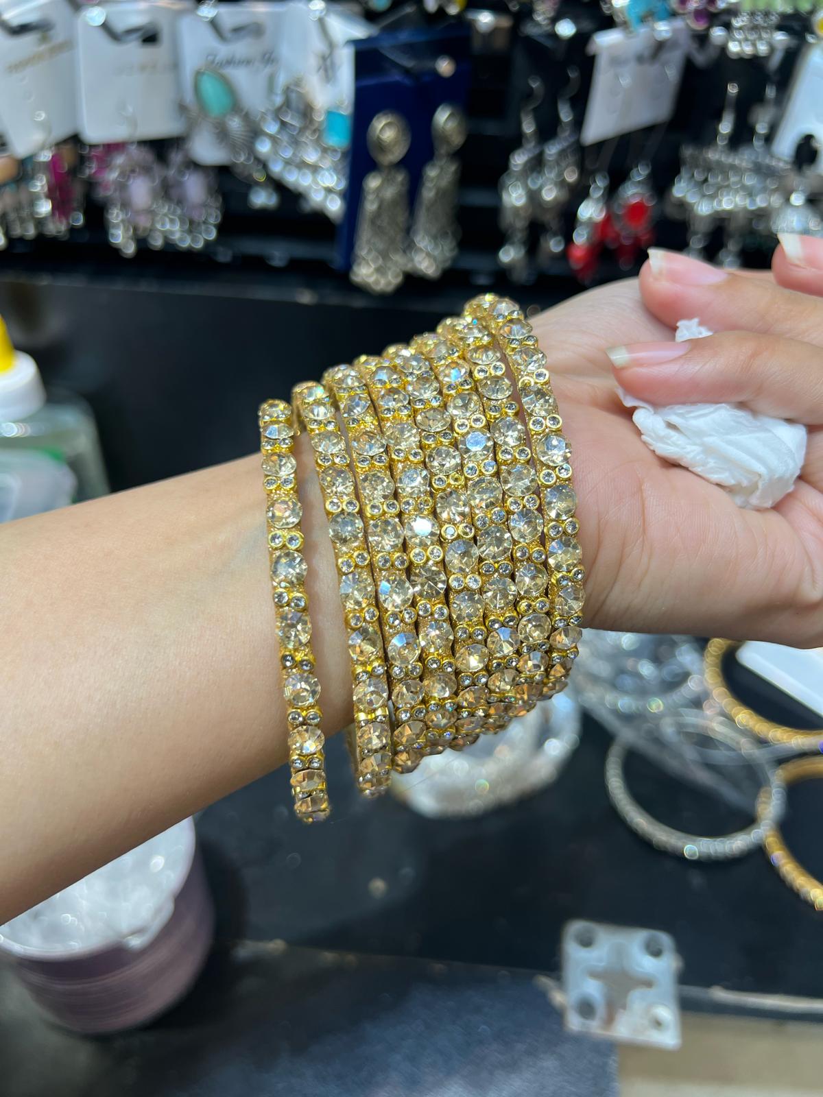 Buy Golden Crystal Stone Bangles Set for Women in Pakistan