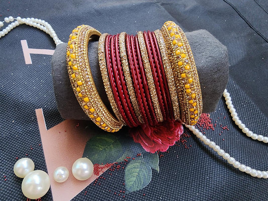 Maroon Gold Bridal Bangles Set