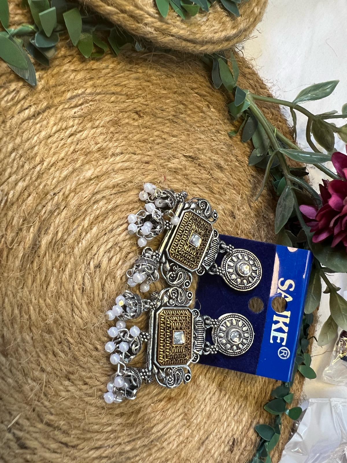 Oxidized Silver Traditional Jhumka Earrings for Women