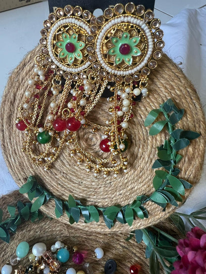 Buy Multicolor Kundan Floral Chandbali Earrings for Women Pakistan