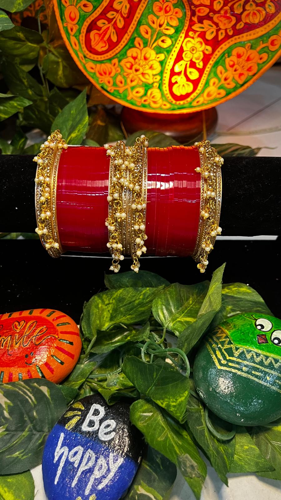 Perlas Bridal Chura Set – Pearl Hanging Wedding Bangles