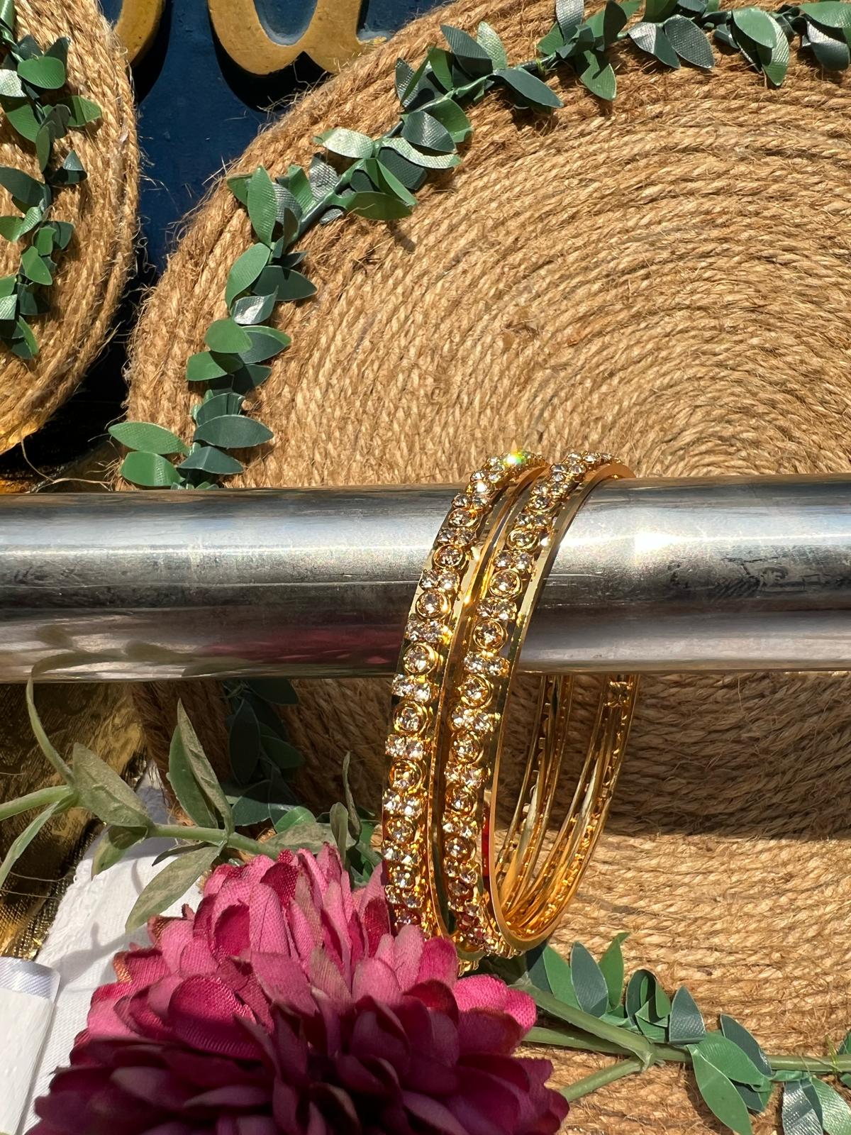 Buy Gold Crystal Bridal Bangles Set Online Pakistan