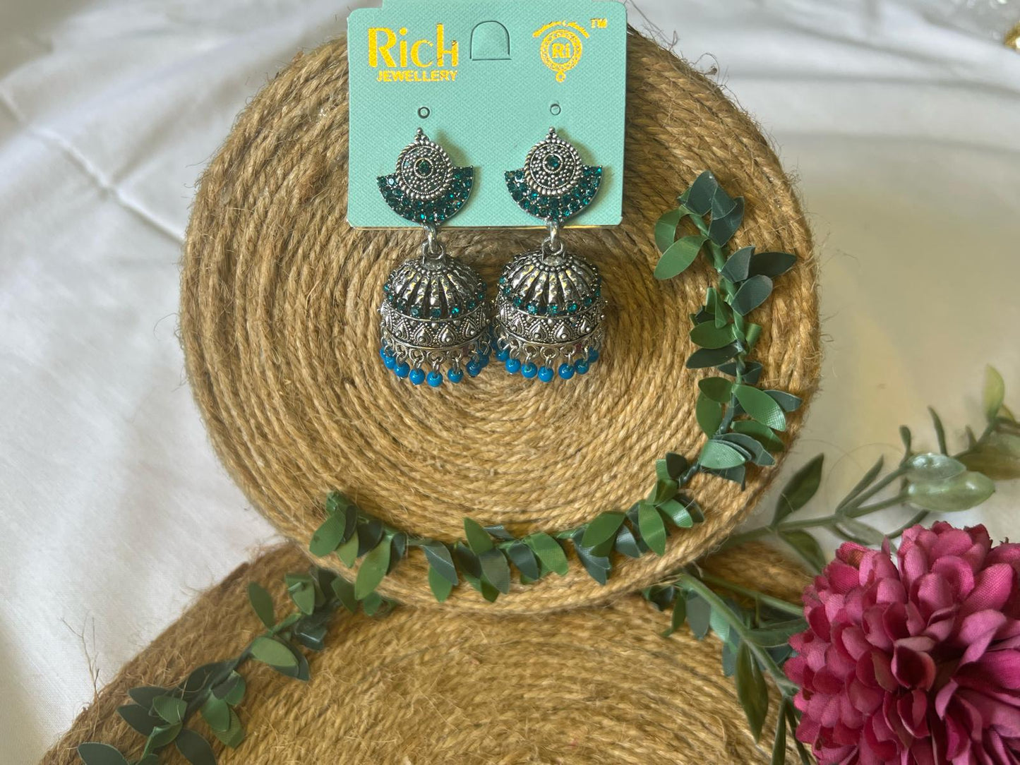 Buy Blue Beads Oxidized Jhumka Earrings for Women Pakistan
