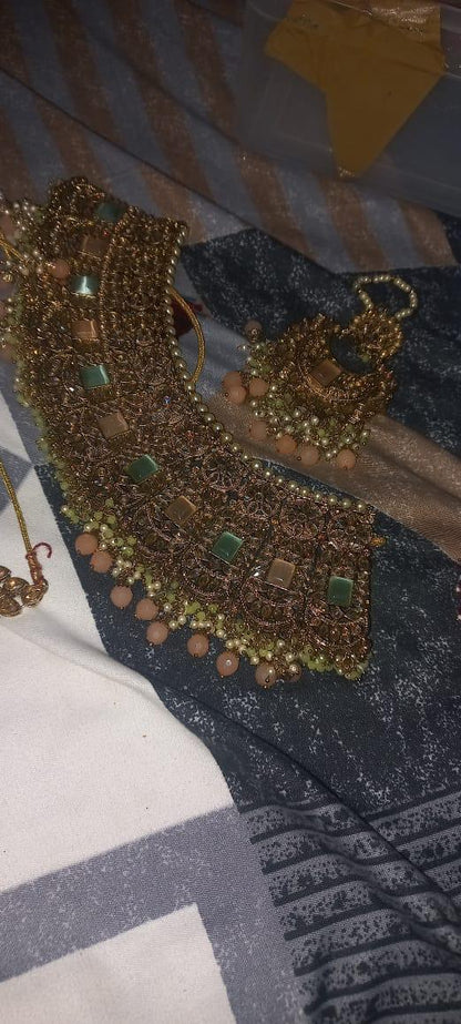 Buy Heavy Bridal Choker Necklace Green Stone Wedding Jewellery Pakistan